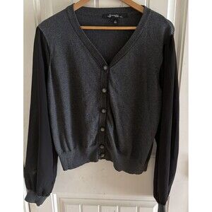 Sharagano Cardigan Sweater Sheer Sleeve Womens Button Closure Black 2XL